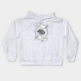 Third eye mystical symbol with woman hands and cute flowers. Kids Hoodie